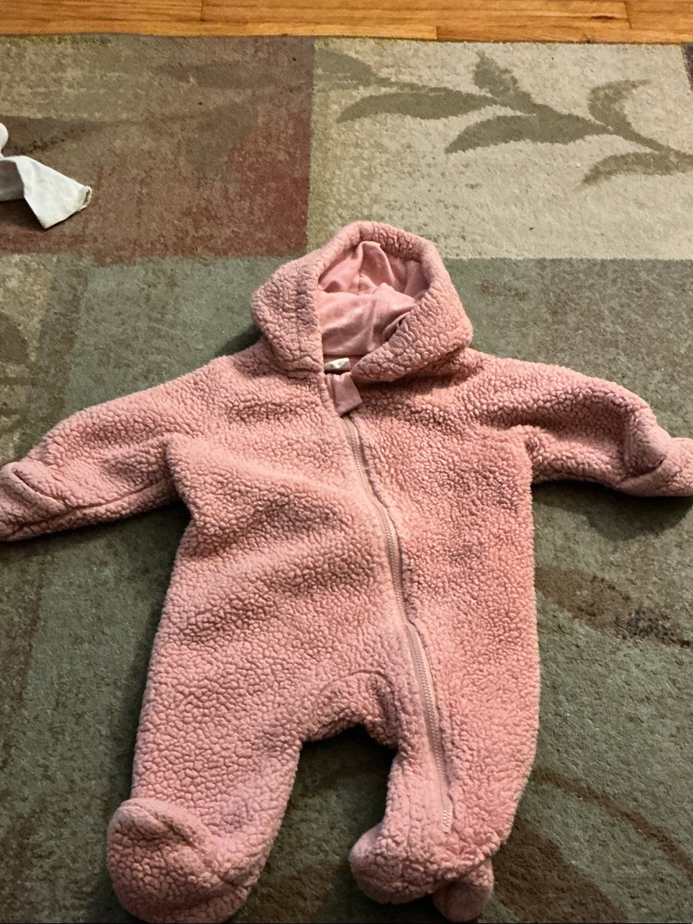 Pink Sherpa Footed Baby One-Piece with Hood